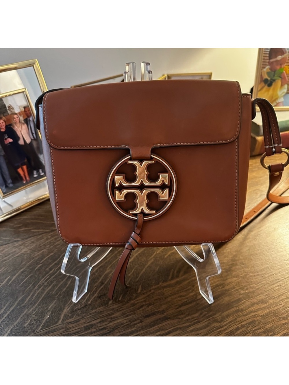 Tory Burch Brown Leather Crossbody with Logo Medallion